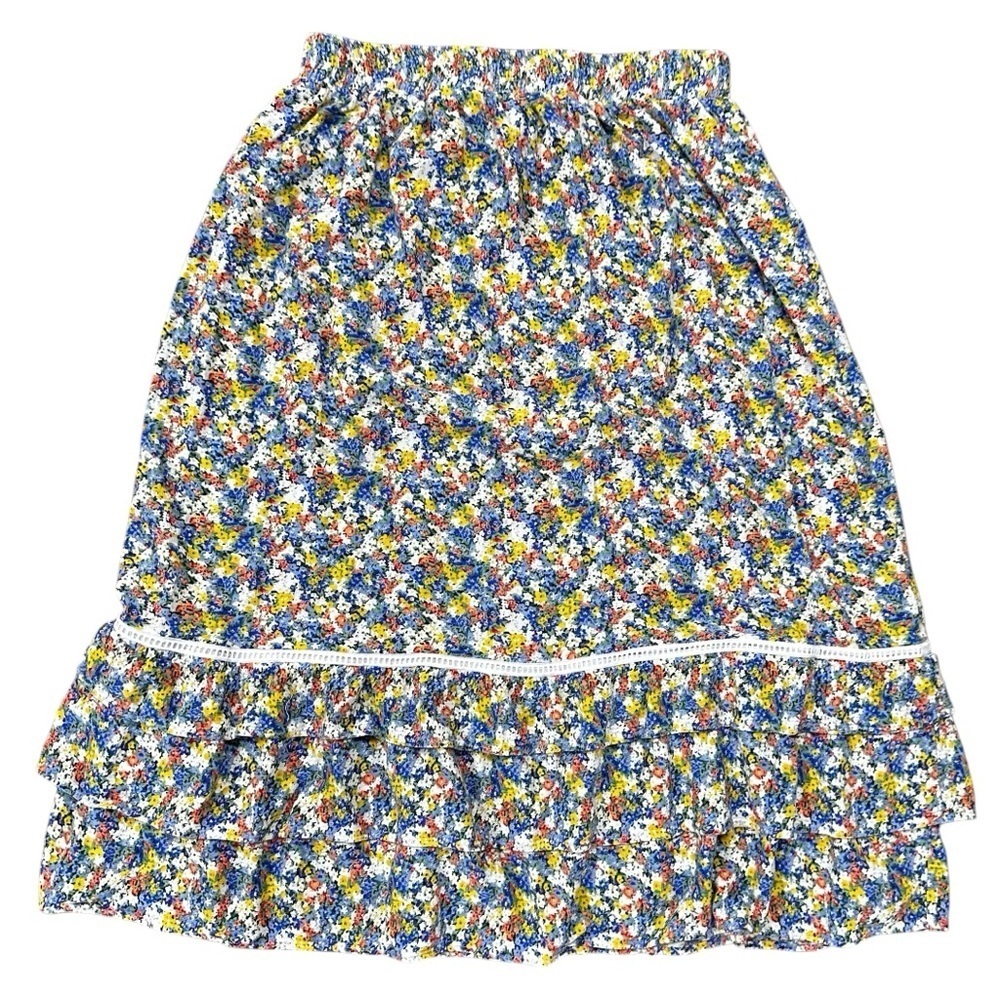 Cynthia Rowley Multi Color Floral Tiered Ruffle Hem A-Line Maxi Skirt Size L